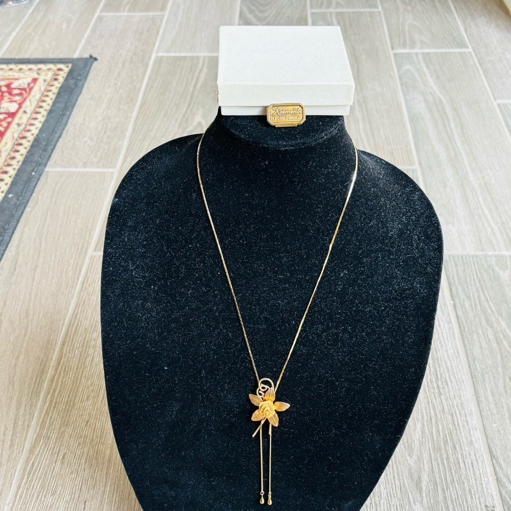 Krements Gold Overlay Flower Pendant Adjustable Length Necklace